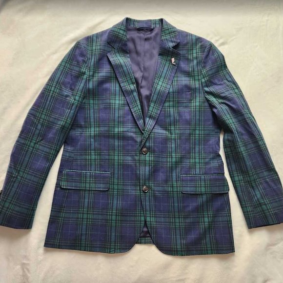 New men's 42R Vineyard Vines blackwatch plaid stretch cotton Christmas blazer